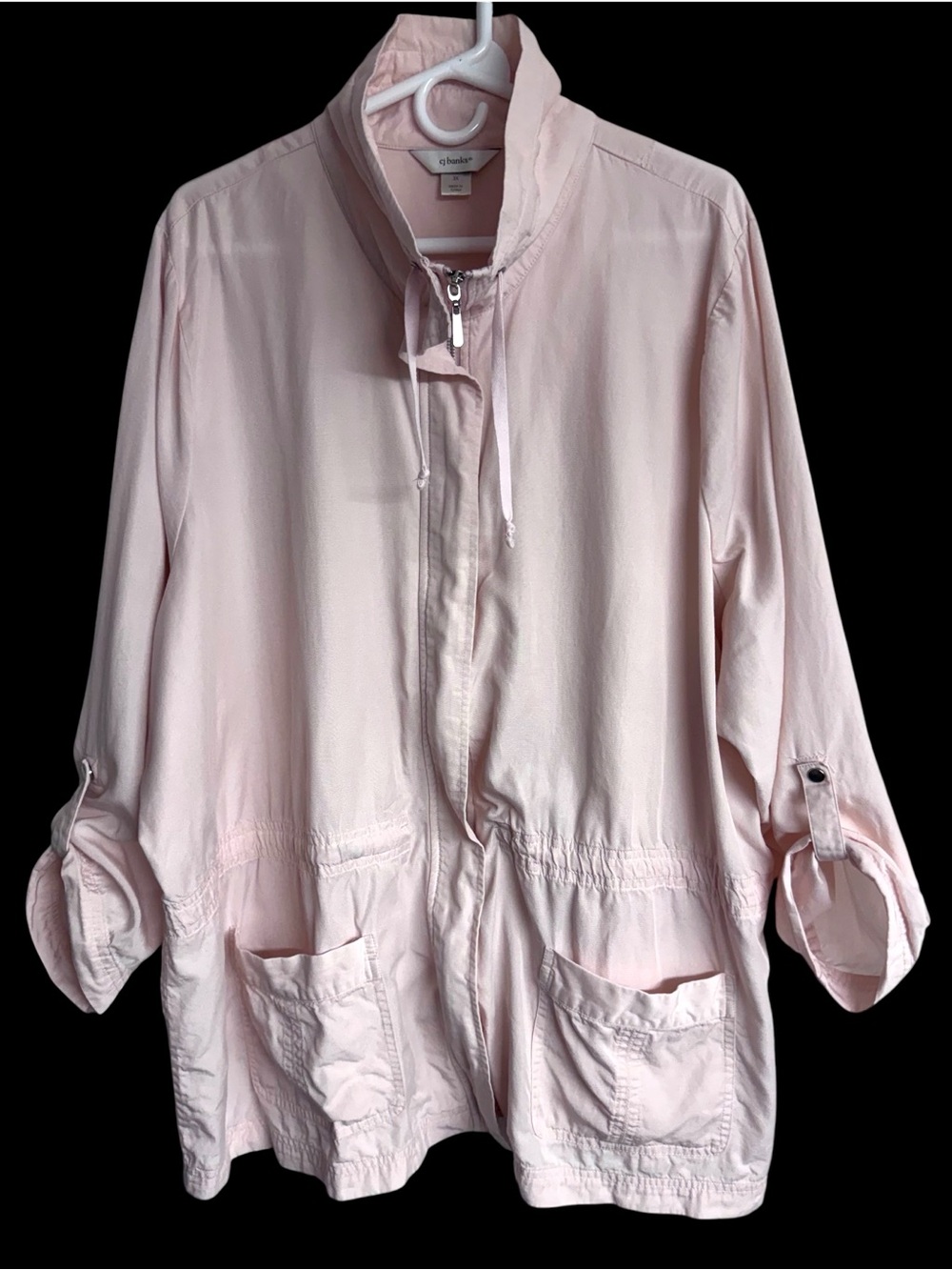 CJ Banks Lightweight Pastel Pink Drawstring Waist Utility Jacket Size 3X